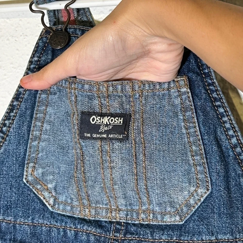 Oshkosh B’gosh Denim Patchwork Flannel Lined Overalls Size 18 Months Baby